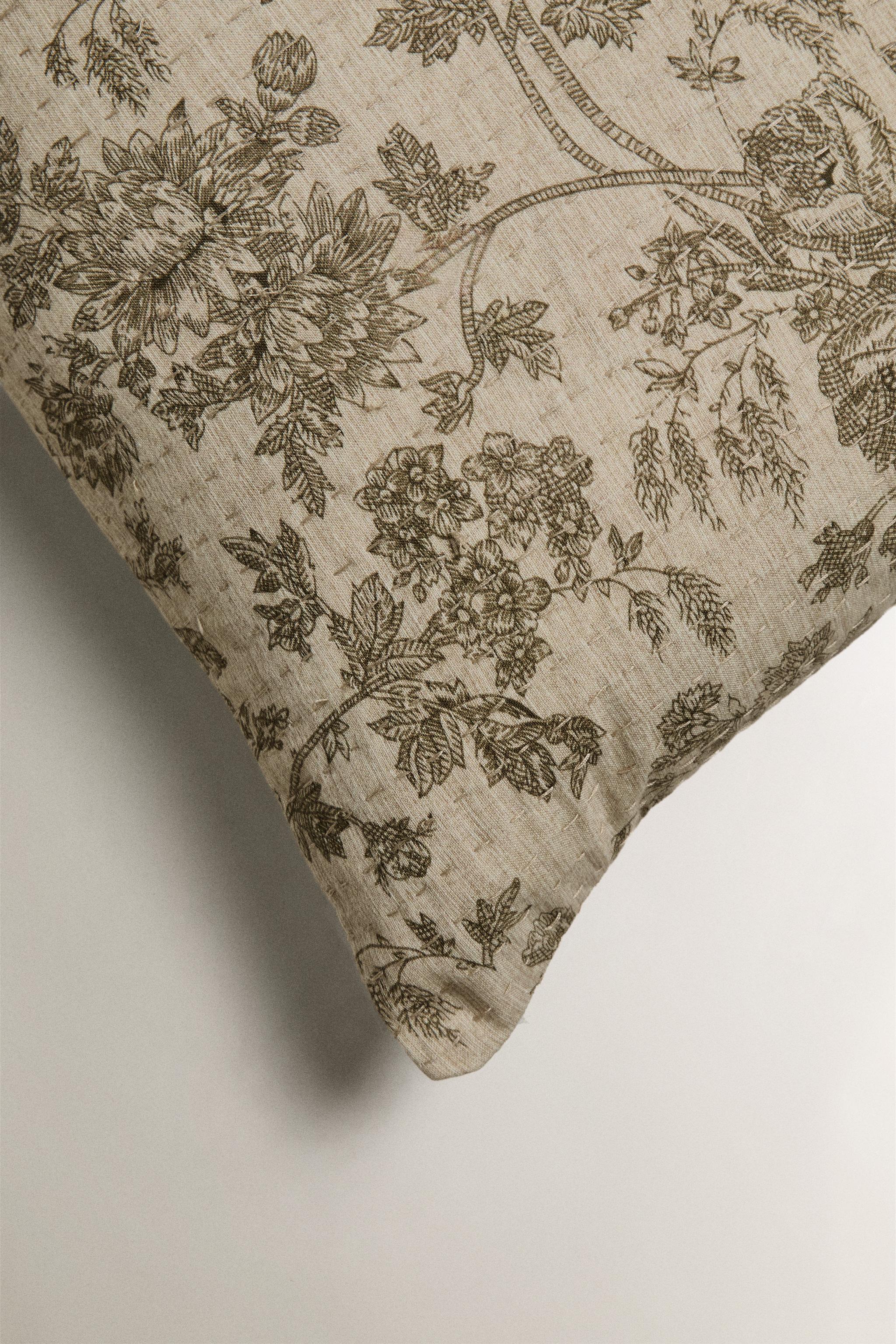 LINEN AND COTTON THROW FLORAL PILLOW COVER